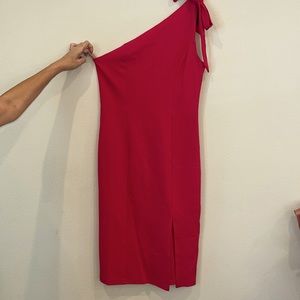 Knee Length Magenta One Shoulder Dress